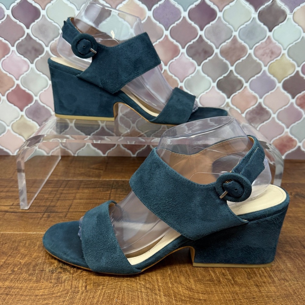 Isola Blue Suede Ankle Strap Block Heel Wedge Sandals Size 10M